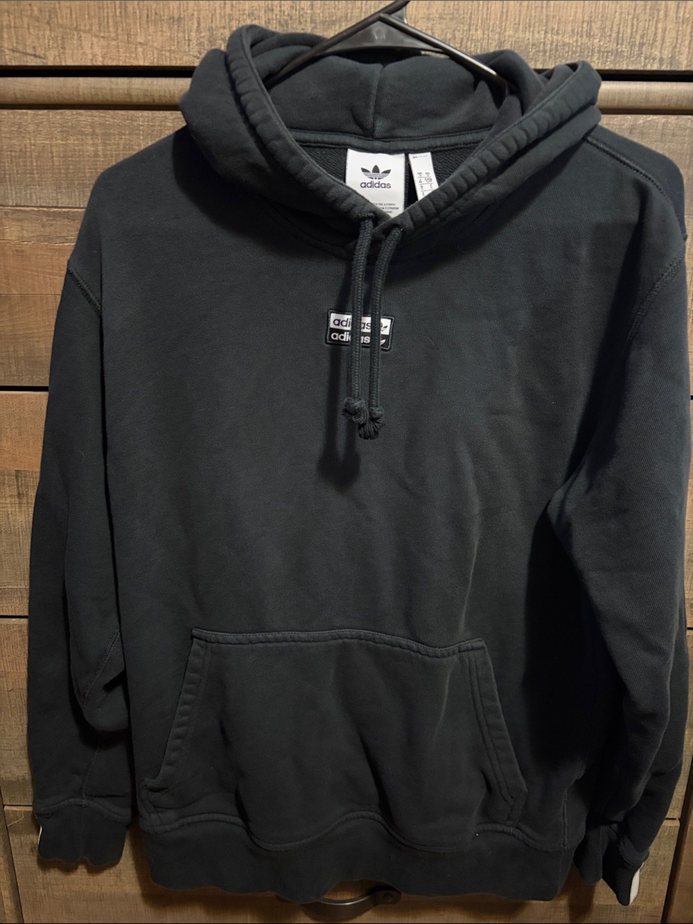 adidas Black Pullover Hoodie with Small Trefoil Patch